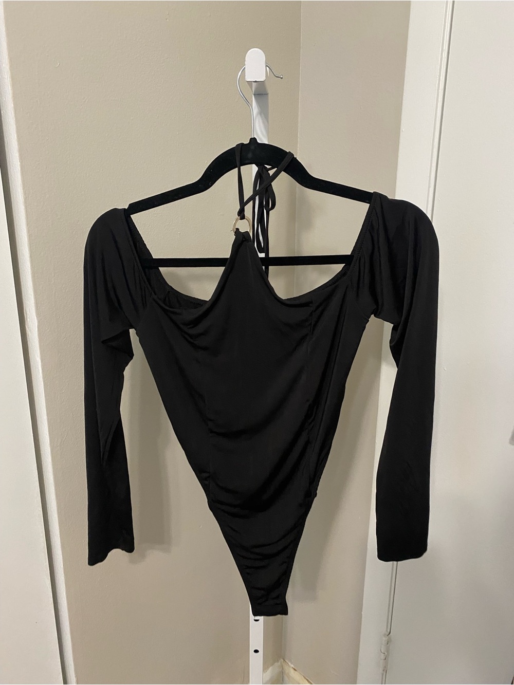 Black Long-Sleeve Off-Shoulder Bodysuit
